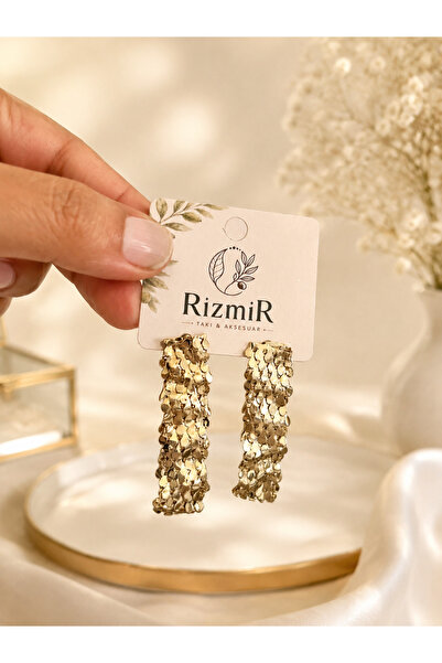 rizmir Altın Renk Dokulu Sallantılı Kadın Küpe