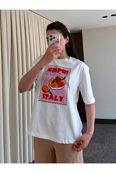 My Blog White 100% Cotton Capri Italy Print T-Shirt - 2Y0493