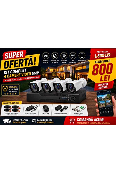 Hikvision Kit/sistem Complet de supraveghere video cu 4 camere FULL HD 5 MP S...