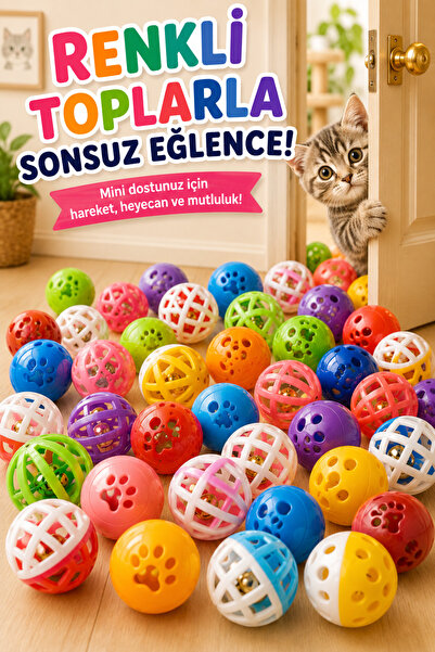HAYHAYPETSHOP Kedi Oyun Topu Zilli Oyuncak Top Renkli Çıngıraklı Plastik Kedi...