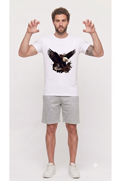 Lunaberry Eagle Printed Double Set Shorts T-Shirt Summer Men's 100% Cotton, F...