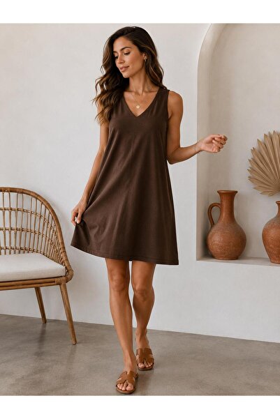 ASL WOMAN Women's V-Neck Sleeveless Loose Dress