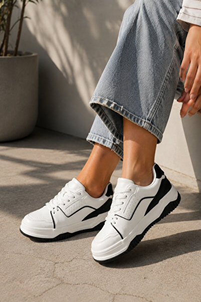 Encool Women's White Casual Sneakers – Modern Casual Shoes with Black Stripe ...