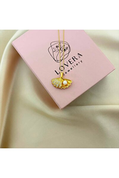 Lovera Jewellery 925 Ayar Gümüş Sertifikalı 14K Gold Renk İnci Taşlı İstiridy...