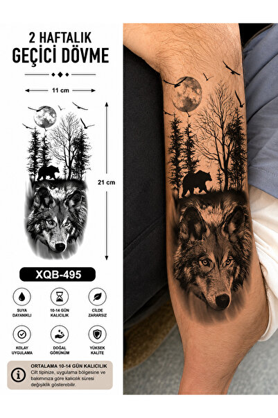 medink tattoo Gerçekci Geçici Dövme Tattoo Kurt Orman Ayı Dolunay Dövme Etike...