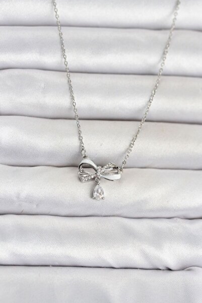 Generic Brand 316L Steel Chain Silver Color Bow Model Women's Necklace Tj-Bko...