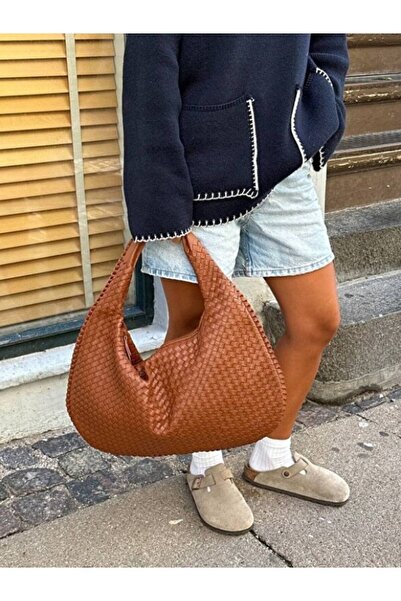 Rivina Lena Women's Knitted Detail Large Size Shoulder and Tote Bag Daily Use...