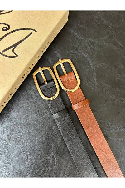 LİA KEMER 2-Pack Mason Oval Gold Buckle Belt Waist Belt Jacket Belt Dress Bel...