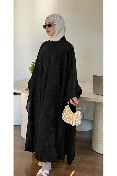 YS BUTİK TAŞ DETAYLI ASTARLI ABAYA TAKIM