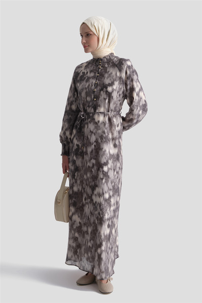 Armine Abstract Patterned Viscose Dress Gray