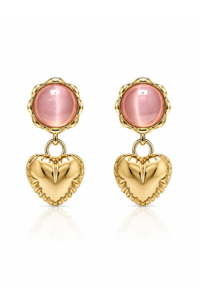 Angelovia Heart Pink Stone Steel Women's Earrings