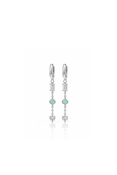 Siminkari Opal Taşlı Zincir Sallantılı Silver Halka Küpe 925 Ayar Gümüş Rodyu...