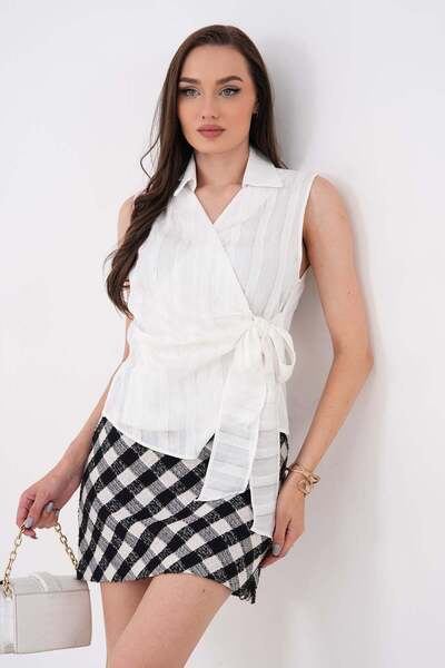 DazzUp Women's Waist-Tie Sleeveless Blouse