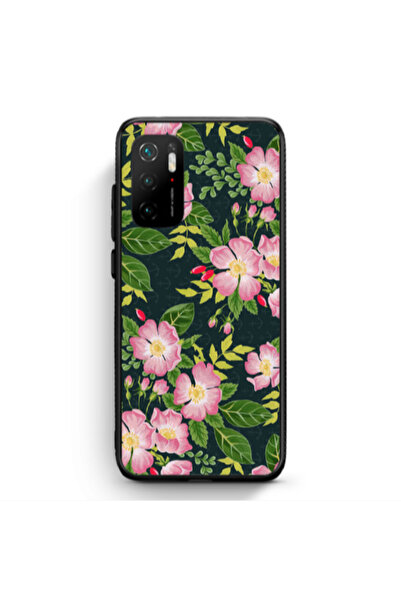 Other Xiaomi Poco M3 Pro Pink flowers green laves Black Glossy Θήκη