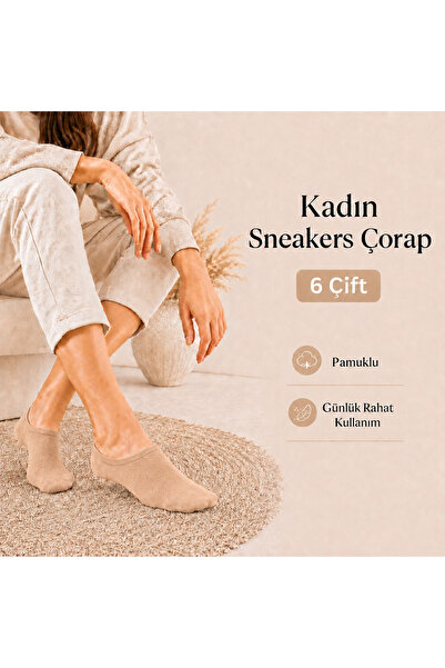 YZC Prime Kadın Sneakers Çorap 6 Çift Pamuklu Görünmez Bilek Altı Günlük Raha...