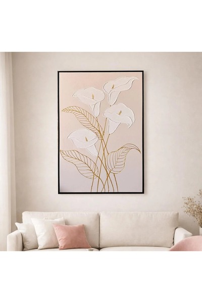 Afkar modern Embossed Plaster Painting Design White Roses Inside a Vase with ...