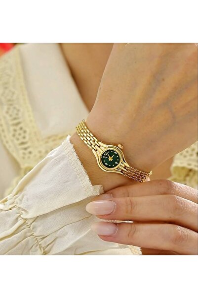 Rachel Silver Gold Color Steel Vintage Green Dial Women's Watch
