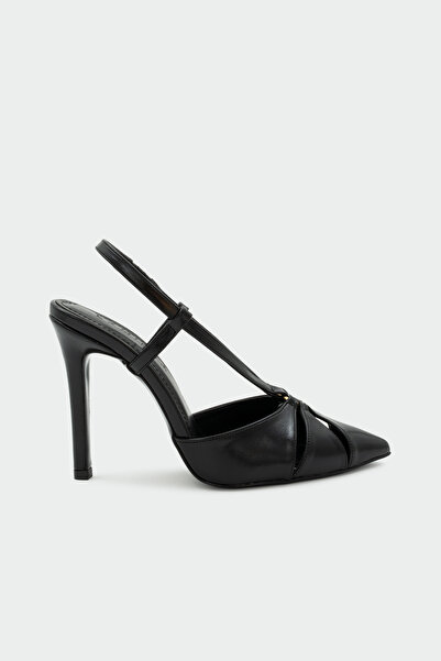 LAMİNTA Poeno Gold Accessory Detailed Women's Black Heeled Shoes