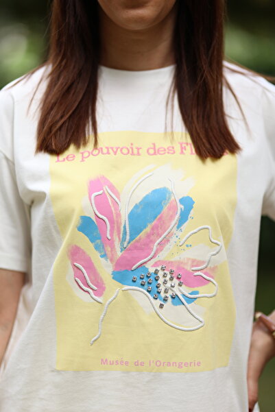 Quzu taş detaylı owersize tshirt