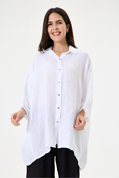 della moor Women's White Italian 100% Linen Plus Size Poncho Linen Shirt Size...