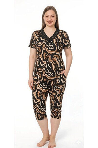Ryam Mooda Women's Plus Size 95% Viscose 5% Lycra Patterned Capri Set