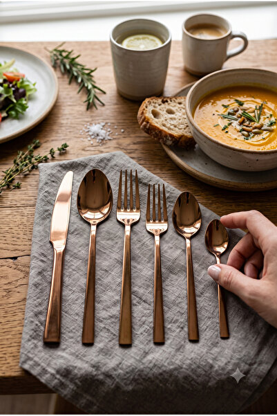 Homerest Copper Color 6 Person 36 Piece Modern Cutlery Set Dinner/Dessert/Tea...