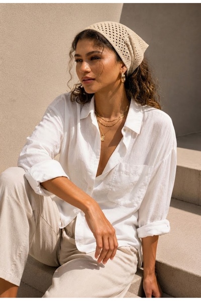 FLEX FASHION Γυναικεία διχτυωτή μπαντάνα από πλέγμα, καλοκαιρινή διάτρητη πλε...