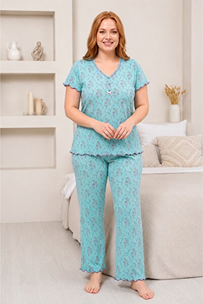 CottonVia Plus Size Women's Pajama Set, Cotton & Modal, Short Sleeve, Buttone...