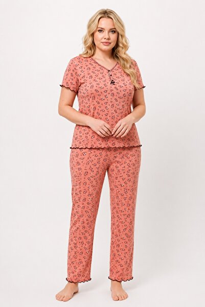 CottonVia Plus Size Women's Pajama Set, Cotton & Modal, Short Sleeve, Buttone...