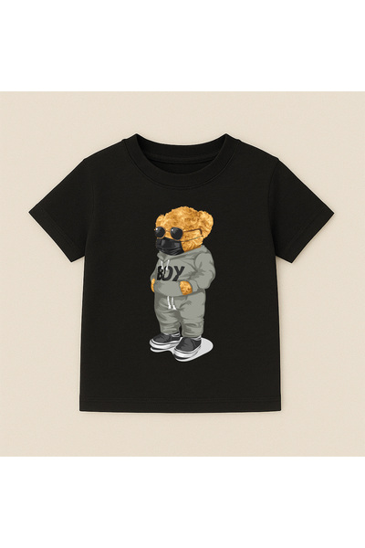 SVART WEAR Παιδικό και εφηβικό μπλουζάκι με στάμπα αρκουδάκι, βαμβακερό, με κ...