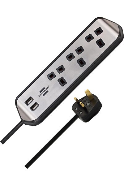 Brennenstuhl 3 Way Corner Extension Socket with 2 Way USB A Socket 2 Meter Ca...