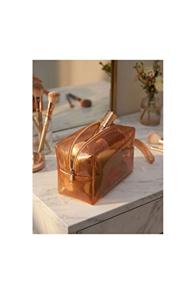 Empressco Women's Pink Glitter Transparent Makeup Bag, Zippered, Travel and D...