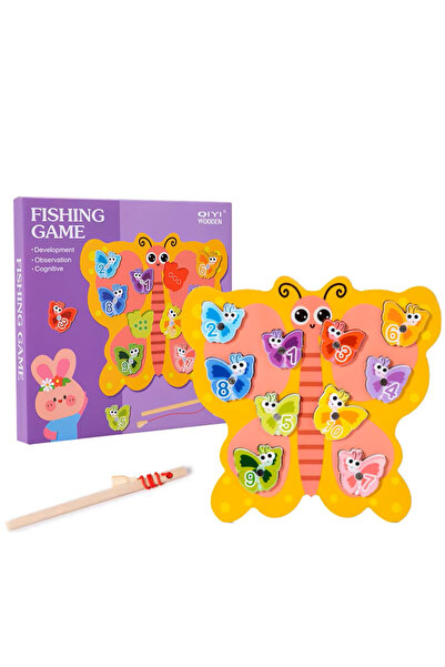 OEM Jucarie Educativa Fluture din Lemn Joc de Pescuit cu Numere Montessori Pu...