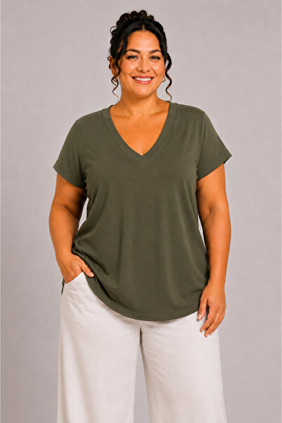 Gülmina Moda Women's Front Back V-Neck Plus Size Blouse
