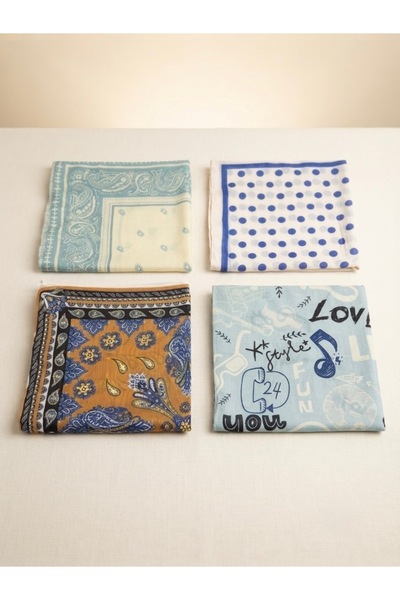 nazipek Set of 4 Soft Fabric Scarves 55X55Cm Wholesale Gift Ethnic Geometric