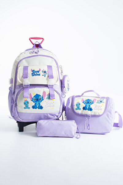Mori School Bag 4'lü Çekçekli Okul Çantası Seti - Sabit Çekçek Katlanır Ön Ay...
