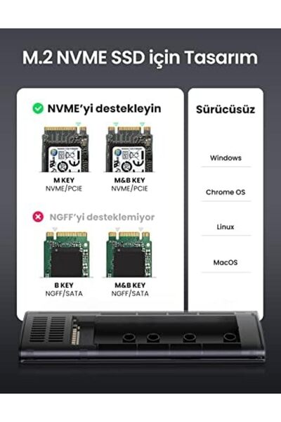Yıldızan Ohbe Express Store M.2 Nvme Ssd Type-C 3.1 Gen2 Pcie M-Key M+B Key D...