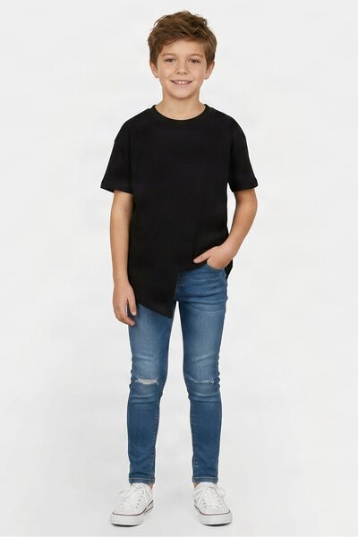 Litlhood Kids Boy Crew Neck Short Sleeve Plain T-Shirt, Black