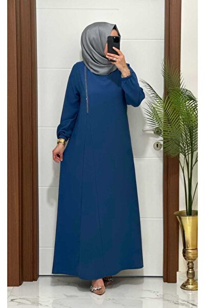 MODA ALMİRA 6237 K 150 İNDİGO KREP KUMAŞ TAŞLI GÜLŞEN ELBİSE