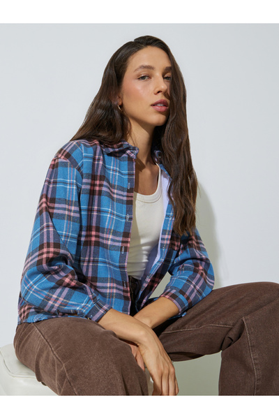 Styli Blue Plaid Buttoned Shacket
