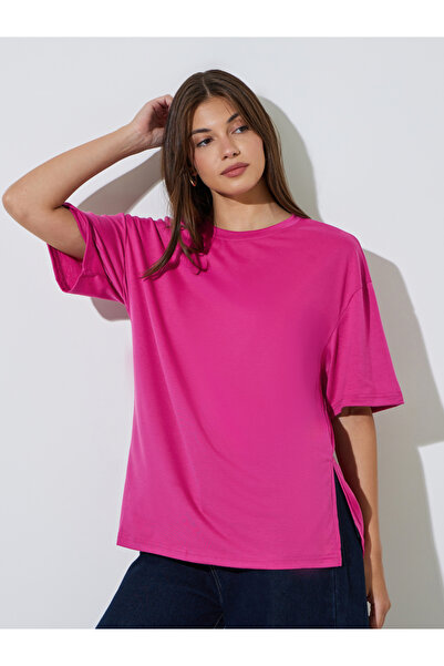 Styli Pink Oversized T-Shirt with Side Slit