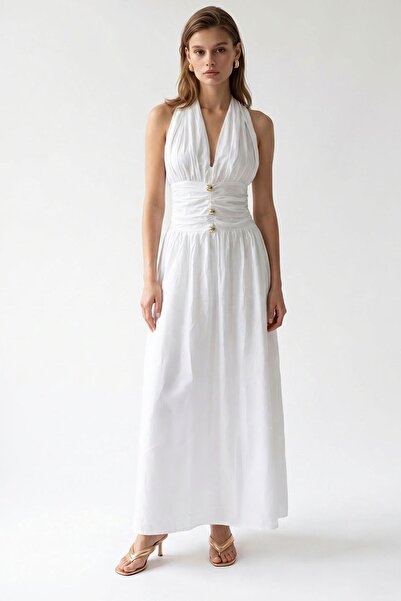 Hiccup MIXRAY Rochie Maxi Pentru Femei Din Poplin De Bumbac, Tip Halter