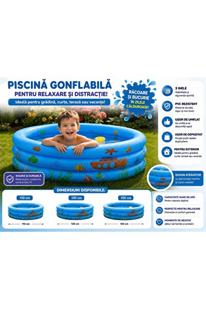 OEM Piscină Gonflabilă Pentru Copii, 3 Inele, PVC Rezistent, Diametru 110 Cm,...