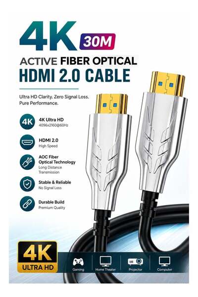 Generic 4K HDR Active Fiber Optical Cable (AOC) HDMI 2.0 Cable 30M | 18Gbps H...