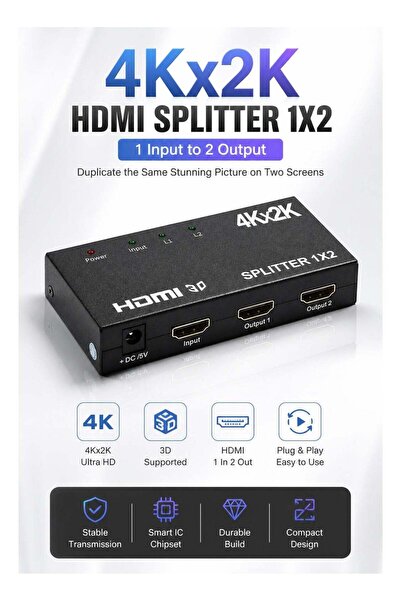 Generic موزع إشارة HDMI بدقة 4K - منفذ واحد إلى منفذين - موزع HDMI بدقة 4K×2K...