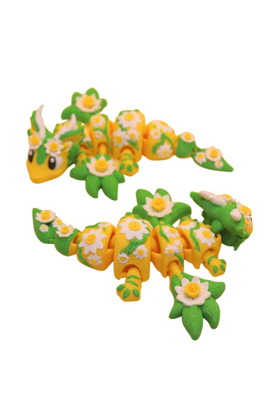 Eva Prints Set Figurine Ou Floral cu Mini Dragon Articulat, Verde și Galben, Ø10cm