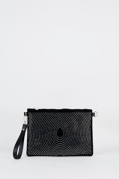 Vivaq Γυναικεία τσάντα χειρός και clutch από ασημί πέτρα με λουράκι καστόρι κ...