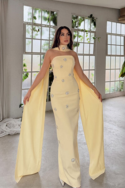 Sindimoda Aysu Straplez Boyun Şal Detay İşleme Abiye 1159