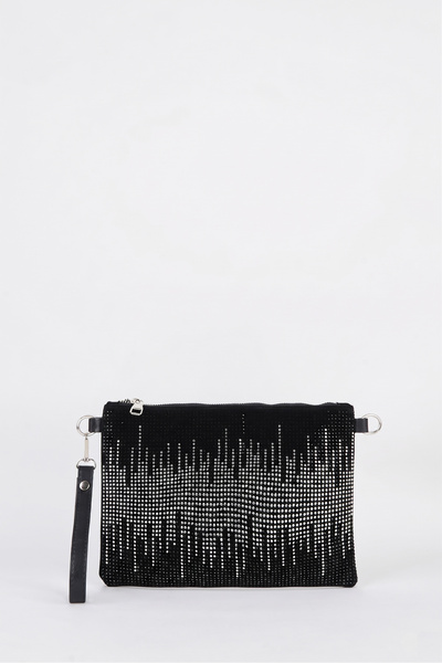 Vivaq Γυναικεία τσάντα χειρός και clutch με κυματιστό ασημί πέτρινο σουέντ λο...