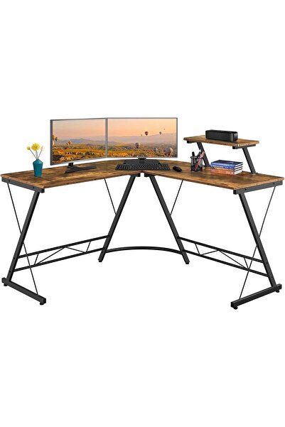 urevo UREVOL-Shaped Computer Corner Desk,Home Office Gaming Desk,with Round C...